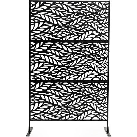 COSTWAY Paravent Exterieur Décoratif, Support, Brise-Vue de Jardin en Métal, Motif de Feuilles, 4 Boulons d'Expansion, Cloison de Separation pour Piscine Balcon Salon, 122 x 45 x 198 cm, Noir (1/5)