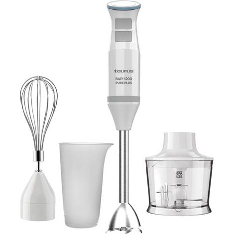 mixeur plongeant pied inox 1200w 20 vitesses hachoir bol doseur blanc bleu - taurus (1/5)