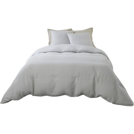 Housse de couette + taies gaze de coton 220 x 240 cm Soleis gris (1/3)