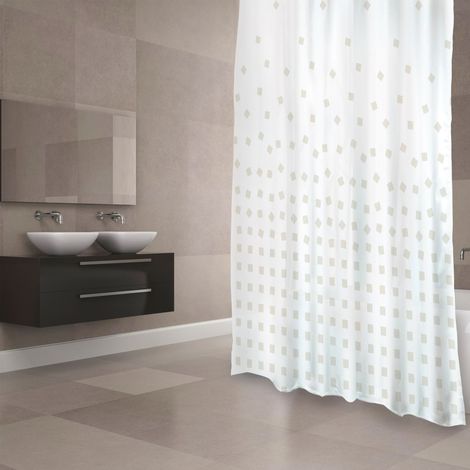 Rideau de douche Polyester THIKA 180x200cm QUALITE PREMIUM Beige - Anneaux inclus MSV
