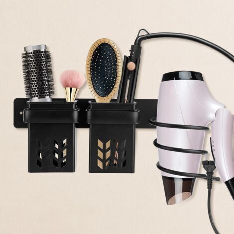 Support seche Cheveux,Porte seche Cheveux Mural de Sèche-Cheveux avec Support de Rangemen,Porte seche Cheveux pour Hôtel de Chambre à Coucher de Salle de Bain. (1/4)