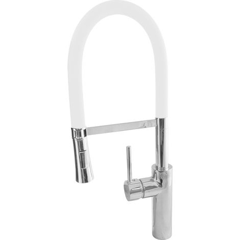 Grifo Monomando Fregadero Flex Genil Blanco, Diseño Moderno, Latón Resistente, Caño Soft Touch, Cromado, GENIL