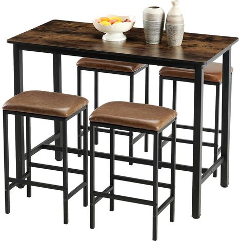H.J Wedoo – Ensemble table et chaises 5 pièces – 4 chaises et 1 table 120x60cm – Cadre en métal et MDF – Design vintage pour cuisine et salle à manger (1/5)