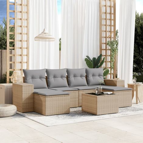 Set sofás de jardín 7 piezas y cojines ratán sintético beige vidaXL (1/5)