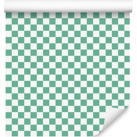 Papel pintado a cuadros en tonos menta y azul marino para salón y dormitorio, 50x1000 cm. (1/5)