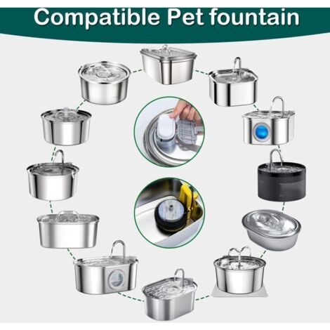 Filtres pour fontaine à eau pour chat, lot de 16 filtres de rechange pour fontaine à eau pour chat en acier inoxydable, débit d'eau réglable de 2 L (lot de 8 + 8)