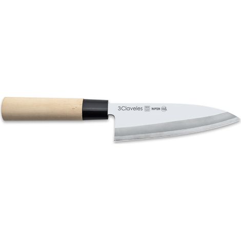 Cuchillo nipon deba de acero inoxidable y mango de madera, 15 cm