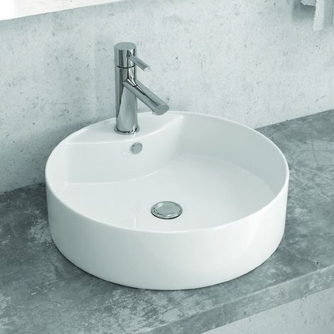 Lavabo rotondo da appoggio diametro 46cm in ceramica bianca  Litos-446 kamalu