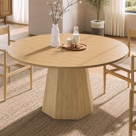 Tavolo da pranzo rotondo, 120 x 120 cm, adatto per 4-6 persone, design classico, stile scandinavo-minimalista, colore rovere (1/5)