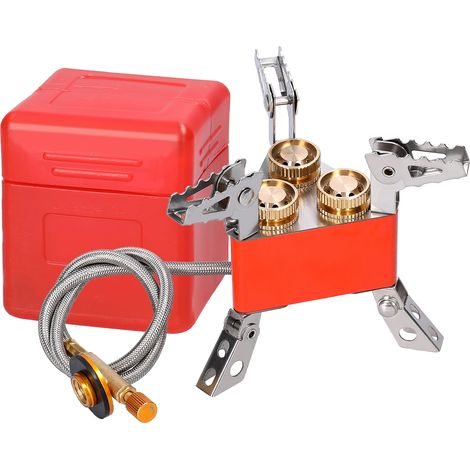 Réchaud de camping portable à 3 cœurs, brûleur à gaz haute puissance 6800 W, sac à dos pliable avec valve réglable pour la cuisine en plein air, pique-nique, randonnée (1/5)