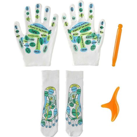 Gants et chaussettes d'acupression en fibres de coton épais avec impression des points d'acupuncture (1/5)