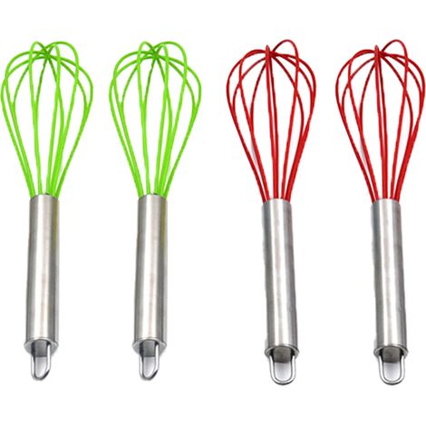 Mini Fouet Cuisine - Silicone Alimentaire - Manche Acier Inoxydable - Pour Œufs Lait Crème - Lot de 4 (1/5)