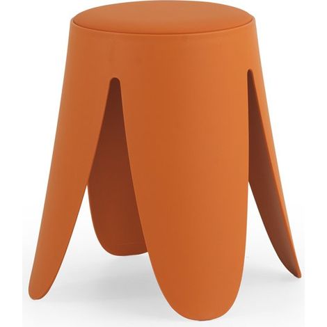 Ensemble de 4 tabourets bas en polypropylène avec assise rembourrée en similicuir, couleur orange (1/5)