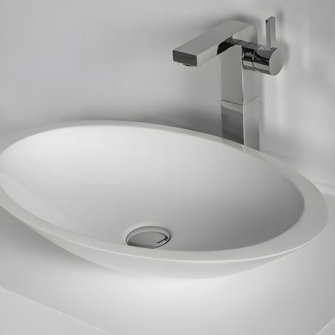 OVALIS 60 - Vasque à poser en Solid Surface Blanc Mat 60 x 35 x 10,5(h) cm (1/5)