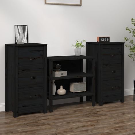 Lot de 2 Buffets Bahut Meubles de rangement Commode Noir 40x35x80 cm Bois massif de pin BV244585 - BonneVie (1/5)