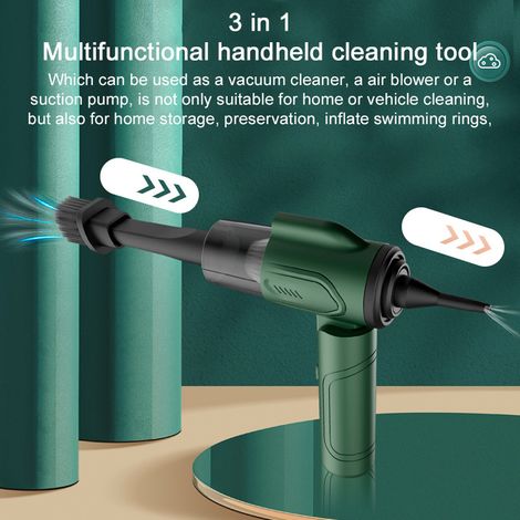 SIXRUN Aspirateur Multifonctionnel, Souffleur à Air à Poussière Portable 3 dans 1 Pompe D'aspiration pour L'intérieur de la Voiture, Stockage à Domicile, Vert