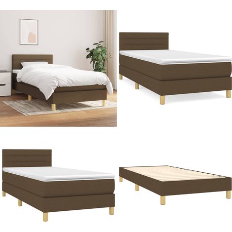 Giroletto a Molle con Materasso Marrone Scuro 90x200 cm Tessuto - Materasso a molle - Letto con testiera regolabile