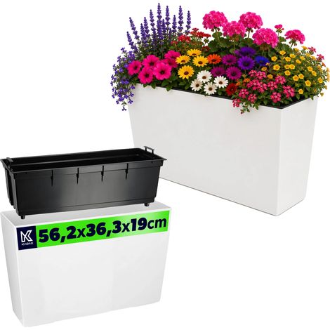 Maceta de jardín, sistema de riego integrado, diseño moderno, BLANCO (1/5)