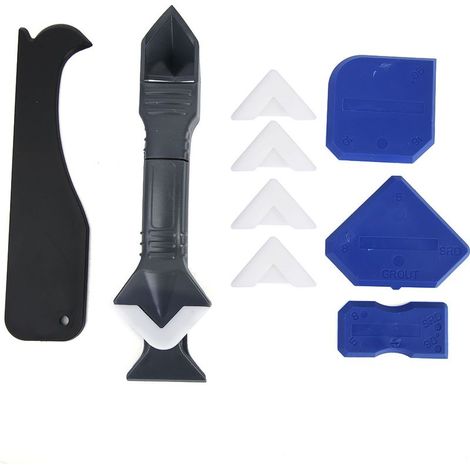 Kit outil 10 pièces pour calfeutrer : grattoir silicone, pelle décolleuse joint mastic, racloir vitre ciment. (1/5)