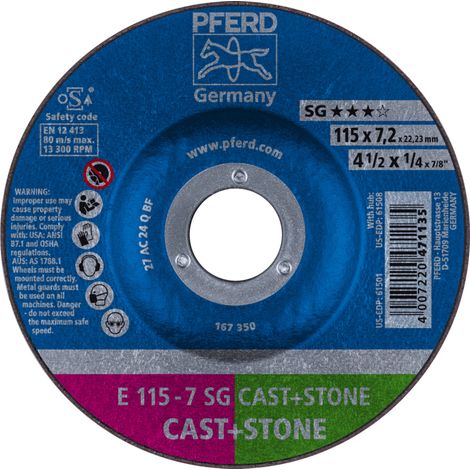 PFERD TOOLS Schruppscheibe E 115x7,2x22,23 mm Leistungslinie SG CAST+STONE für Guss/Stein 10 Stk