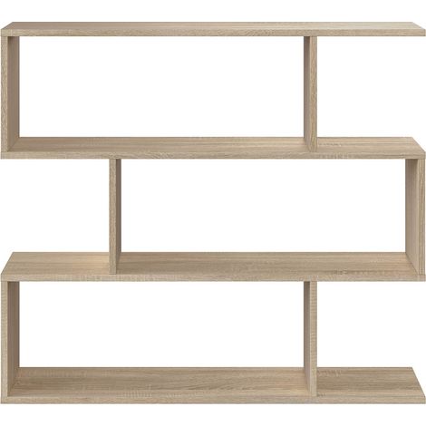 Pegane – Bibliothèque basse en bois mélaminé chêne 3 niveaux – Longueur 110 cm x Profondeur 24 cm x Hauteur 97 cm – Compartiments de 18 mm d'épaisseur (1/5)