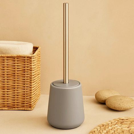 Exagonshop Porta scopino wc da pavimento in ceramica grigio
