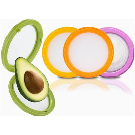 Lot de 4 couvercles flexibles en silicone pour aliments frais pour fruits et légumes coupés en deux, anneaux de conservation hermétiques réutilisables pour oignon, avocat, tomate et citron (1/5)