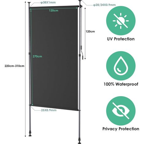 Store Vertical,Store Banne,Store Enrouleur occultant,Extensible,sans Perçage,Imperméable,Protection Solaire,pour Balcon,Terrasse (120×270cm, Gris) (1/5)