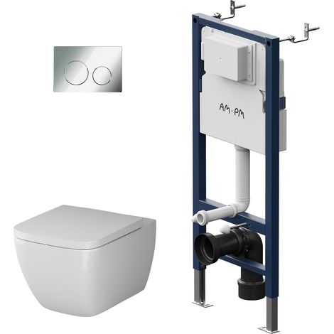 AM.PM Wand-WC spülrandlos Set mit Vorwandelement Komplettset Unterputz Spülkasten Vorwandspülkasten Keramik Unterputzspülkasten Schüssel Drückerplatte (1/5)