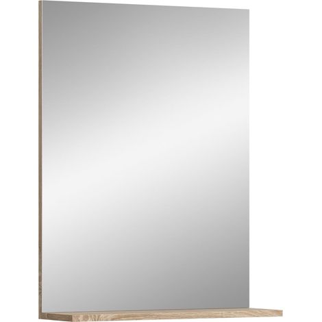 Miroir Mural de Salle de Bain en chêne Sonoma Clair, env. 60 x 79 x 18 cm, avec étagère (1/5)
