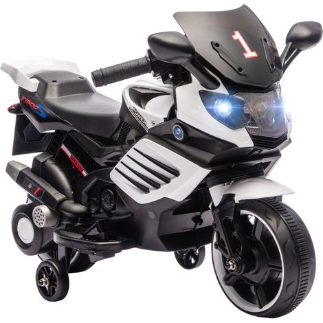 AIYAPLAY moto eléctrica para niños 6V, moto eléctrica infantil con ruedas de apoyo, música, faro, para niños de 18-36 mesas, blanco