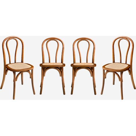 Set di 4 sedie vintage in legno e rattan