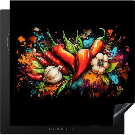 PROTECTOR DE PLACAS DE INDUCCIÓN Verdura - Pimiento - Ajo - Graffiti - Pintura - Colorido Tapa Protectora De Cocina 78x78 cm