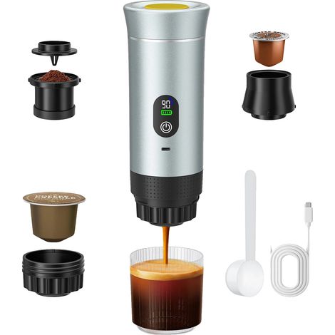 Cafetera espresso eléctrica portátil, inalámbrica y recargable, color gris claro. (1/2)