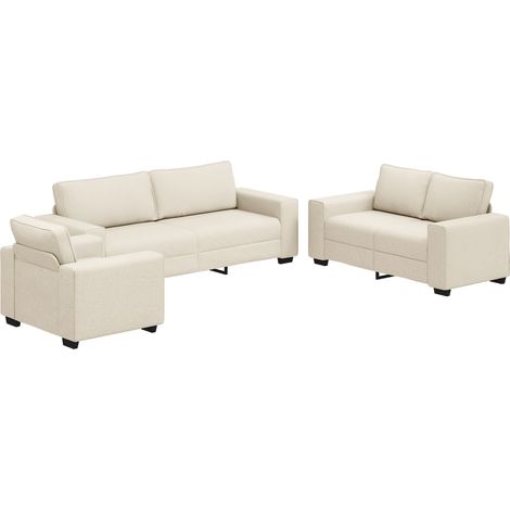 Sofá con cojín con almohada 3 pcs Beige 221 x 77 x 82 cm Lino vidaXL