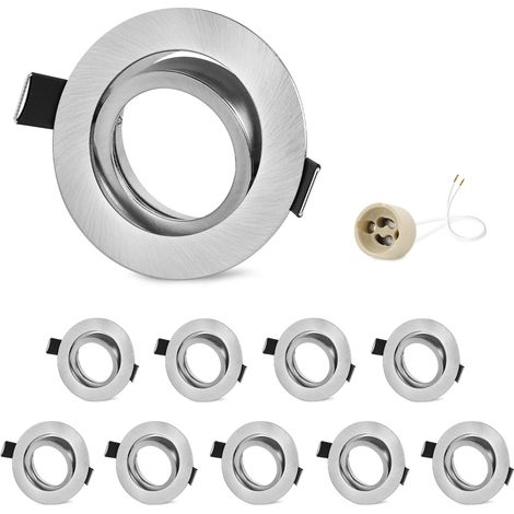 10x Spot Encastrable GU10 Orientables Aluminium Nickel, Projecteurs Cadre De Montage Avec Douille GU10, Rond Support Spot Encastrable Plafond Pour LED Ou Halogènes, Trou de montage ø75mm (1/5)