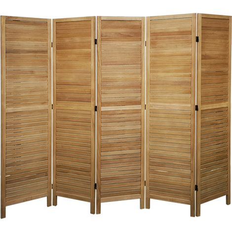 Pegane – Paravent en bois 5 pans brun clair – Dimensions H170 x L200 cm – Style bohème chic pour intérieur moderne
