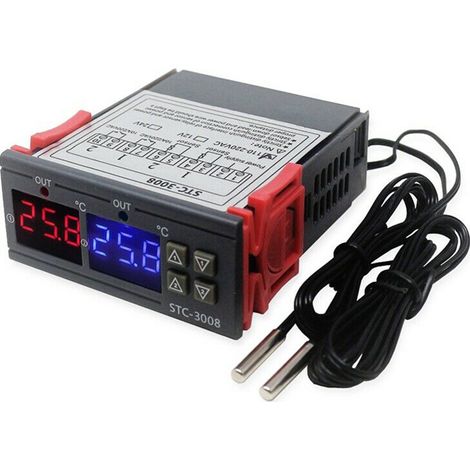 1 thermostat numérique, double affichage, double sonde NTC, plage -55 à +110 °C, alimentation DC24V, sortie 10 A (1/5)