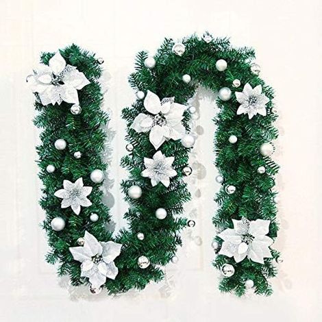 Guirlande fleurie argentée de Noël 2,9 mètres, vigne artificielle pour décoration, bouquet de fleurs synthétiques en gros, fleurs factices de Noël pour maison, mariage, salon, fête (1/5)