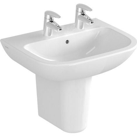 Vitra S20 Wash Basin and Large Semi Pedestal 550mm Wide 2 Tap Hole (1/5)