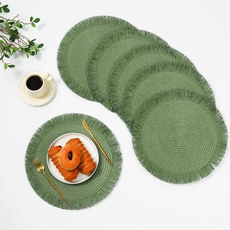 6 runde Platzsets – gewebte Papierplatzsets – grüne Telleruntersetzer – hitzebeständig – perfekt für Hochzeiten, Partys, Thanksgiving-Essen und mehr (1/5)