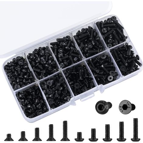 CSPARKV 720Pcs M3 Hex Socket Head Cap Screws, Countersunk Head Machine Screws, Flat Head Screws for 3D Printer Metric Machine, 4mm/6mm/8mm/10mm/12mm (M3 Black) (1/5)