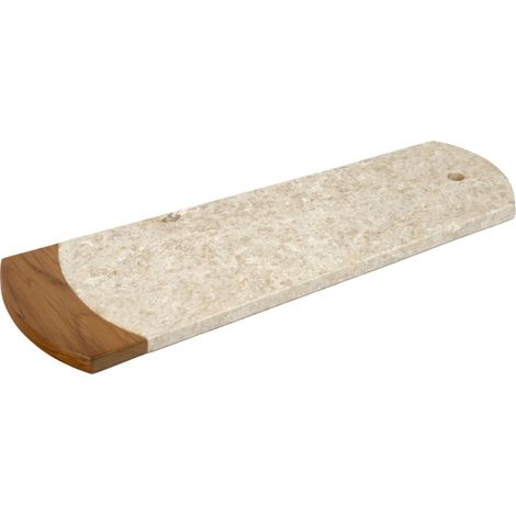 Planche à découper 38 cm en marbre beige et bois de teck – KAEL (1/5)