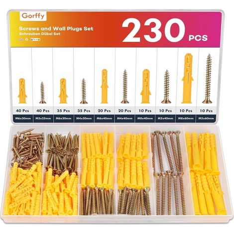Schrauben Dübel Set 230 Holzschrauben Spreizdübel M3 M4 M5 M6 M8 (1/5)