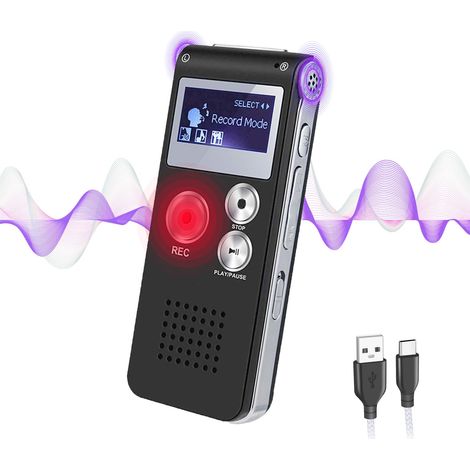 Dictaphone Numérique 64Go avec Activation Vocale Enregistreur Audio HD 1536kbps MP3 pour Réunions Rechargeable et Sécurisé par Mot de Passe (1/5)