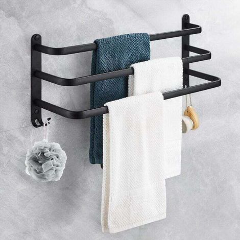 Portasciugamani da parete in alluminio, a 3 livelli, con ganci, impermeabile – per bagno, cucina, lavanderia - Crezuo