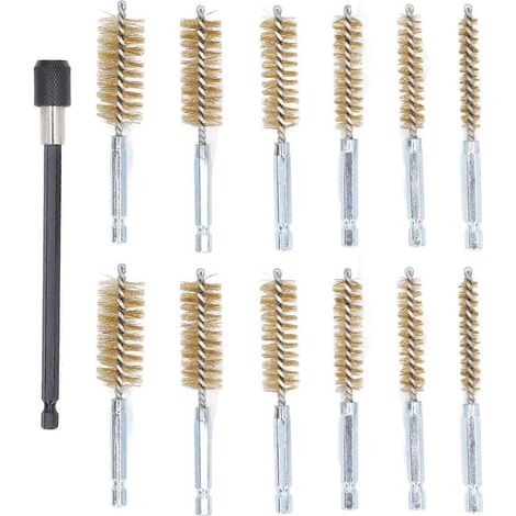 Ensemble de 13 brosses de nettoyage pour forets de 8 mm, 10 mm, 12 mm, 15 mm, 17 mm et 19 mm de diamètre et de tige de 1/4 de pouce.