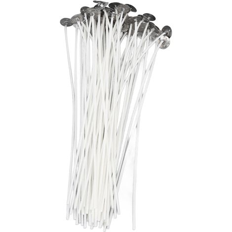 50 pièces mèches à bougie pré-cirées 20cm, supports métalliques anti-fumée pour fabrication de bougies DIY (1/5)
