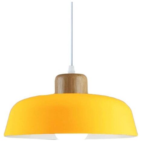 ZOLGINAH Lampe à suspension en métal rond simple et moderne nordique, Grand plafonnier E27 finition bois, Lumière suspendue de couleur vive pour salon de chambre à coucher de cuisine (Jaune) (1/2)