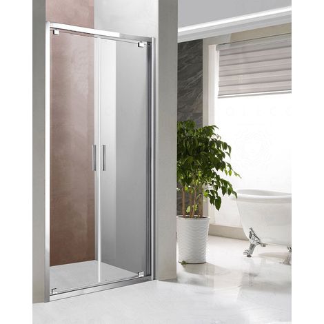 Box doccia nicchia cm 80x195 con 2 ante a battente, profili cromo e vetro temperato 6 mm (1/5)